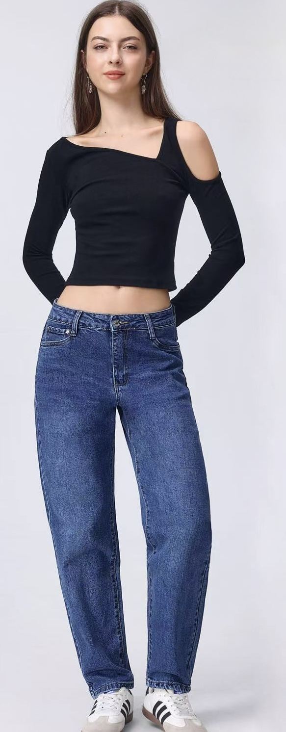 Baggy balloon mid-blue denim