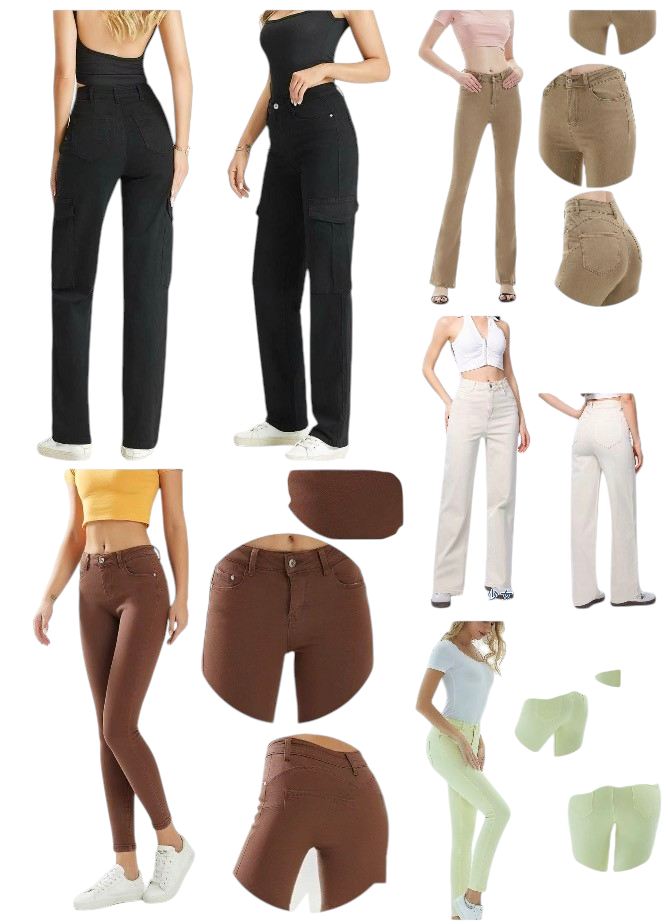 Colour pants — black, khaki, brown, cream and green