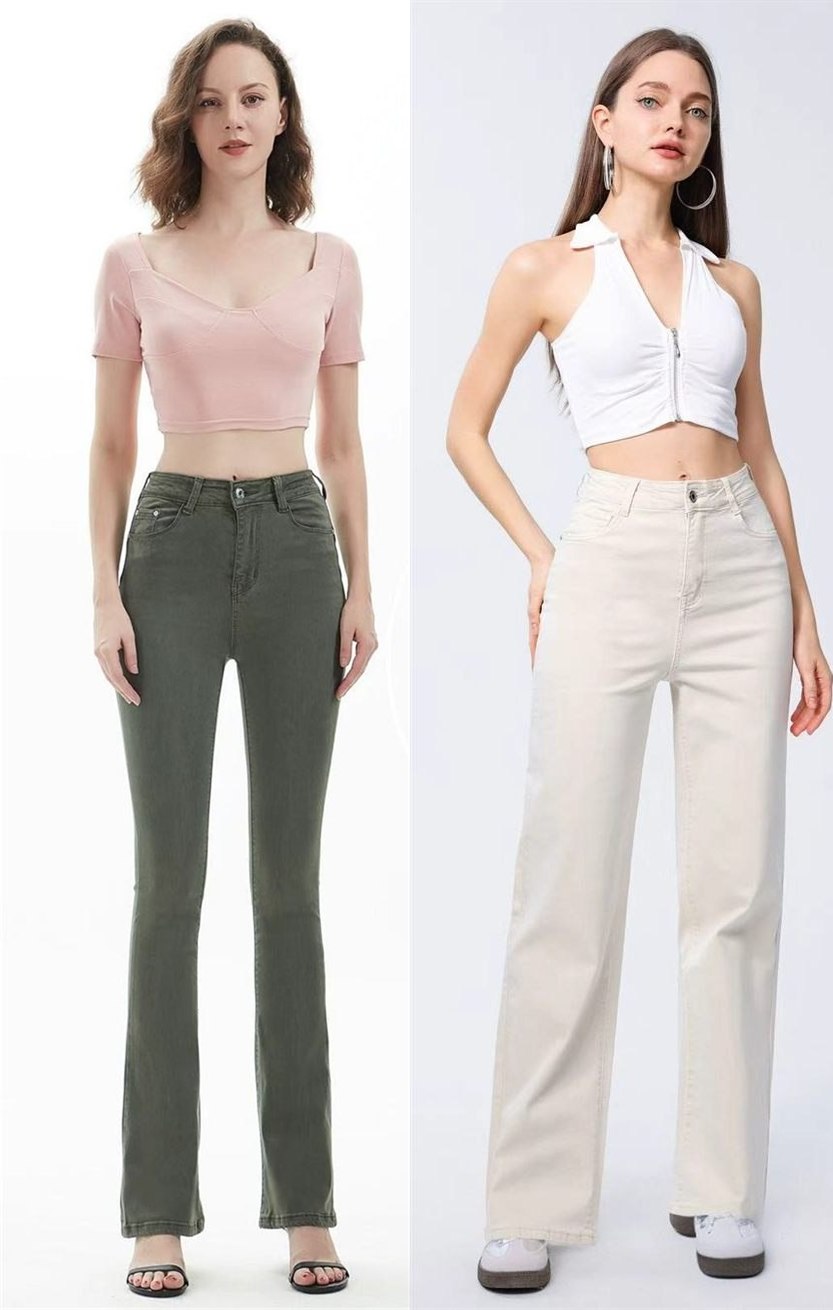 Colour pants — olive green flare and cream beige wide-leg