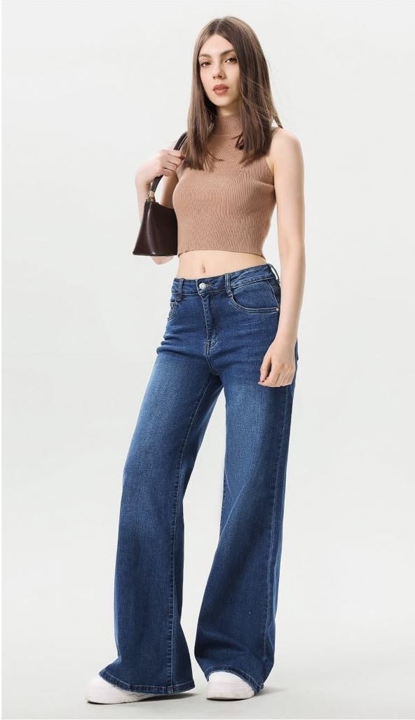 Wide-leg dark blue denim
